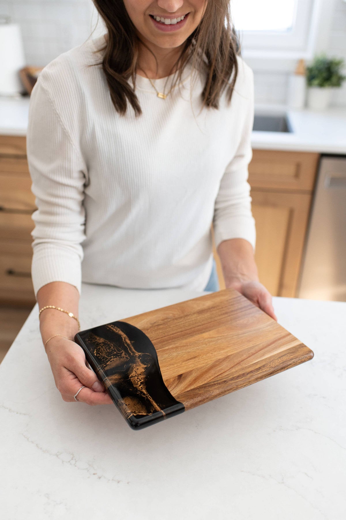Wood Resin Date Night Cheese Charcuterie Board : Black Ember
