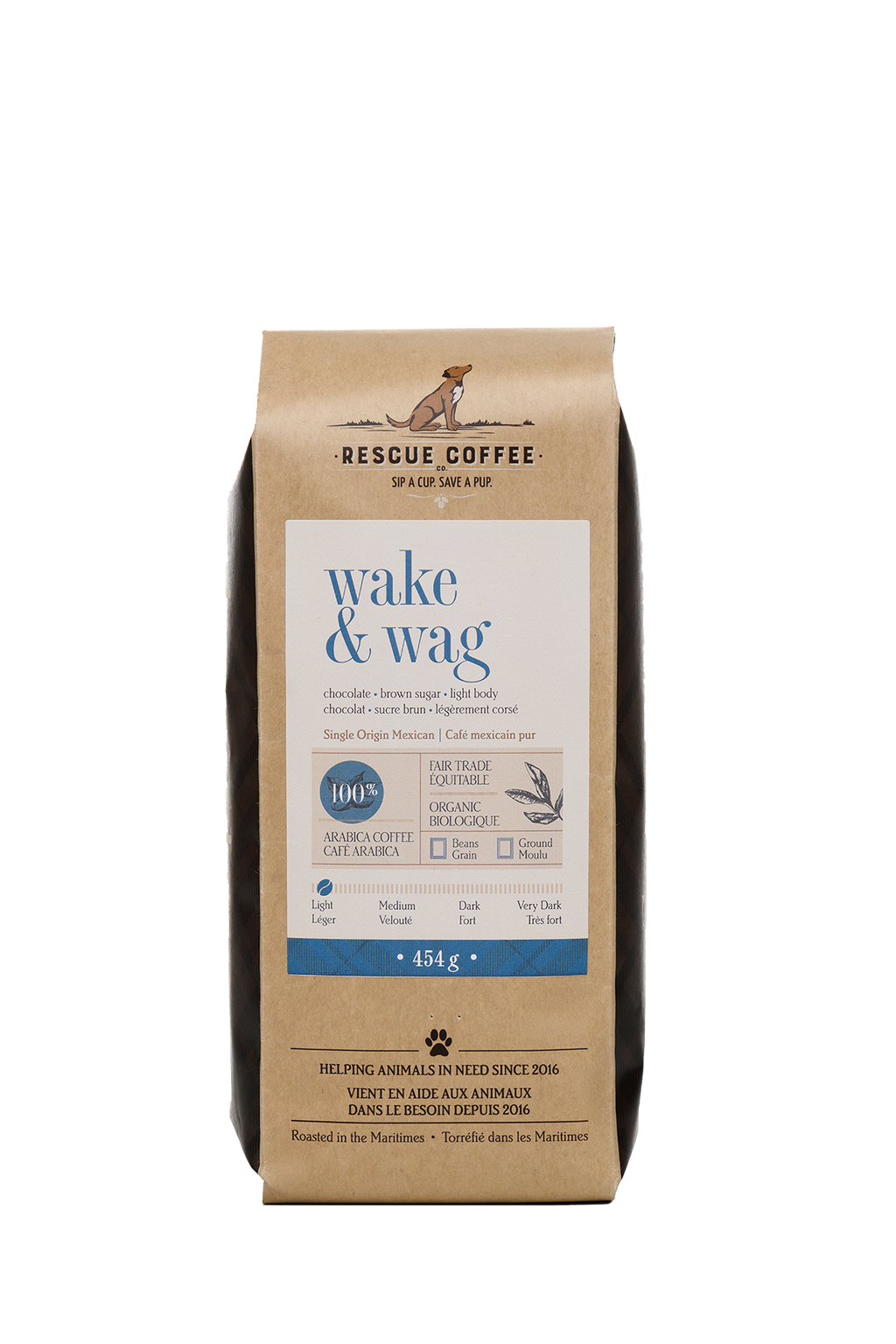 Wake & Wag | Light Roast | 1lb Bag | Organic Coffee: Whole bean