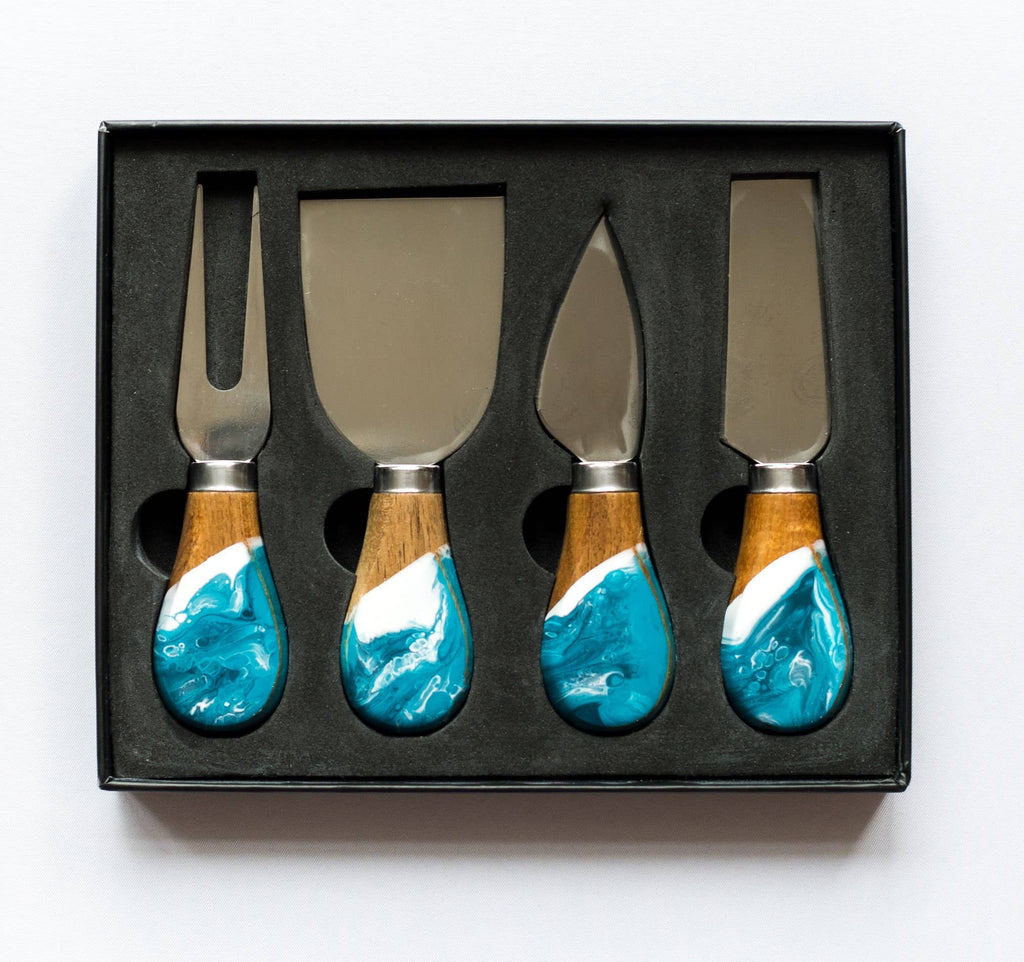 Resin Coated Cheese Knife Set - Set of 4: Ocean Vibes