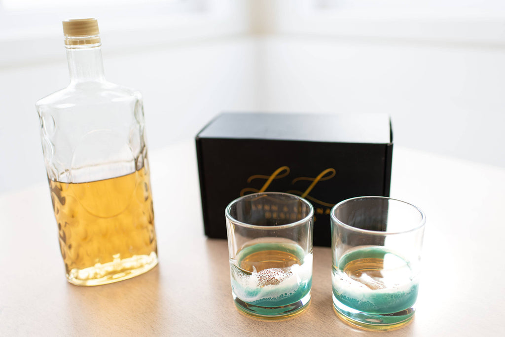 Resin Accented Whisky Glasses - Ocean Vibes
