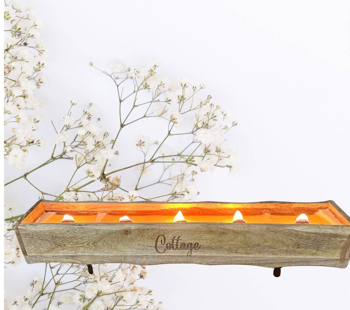 Cottage - Mango Wood Engraved Dough Bowl Candle: Wood Wick