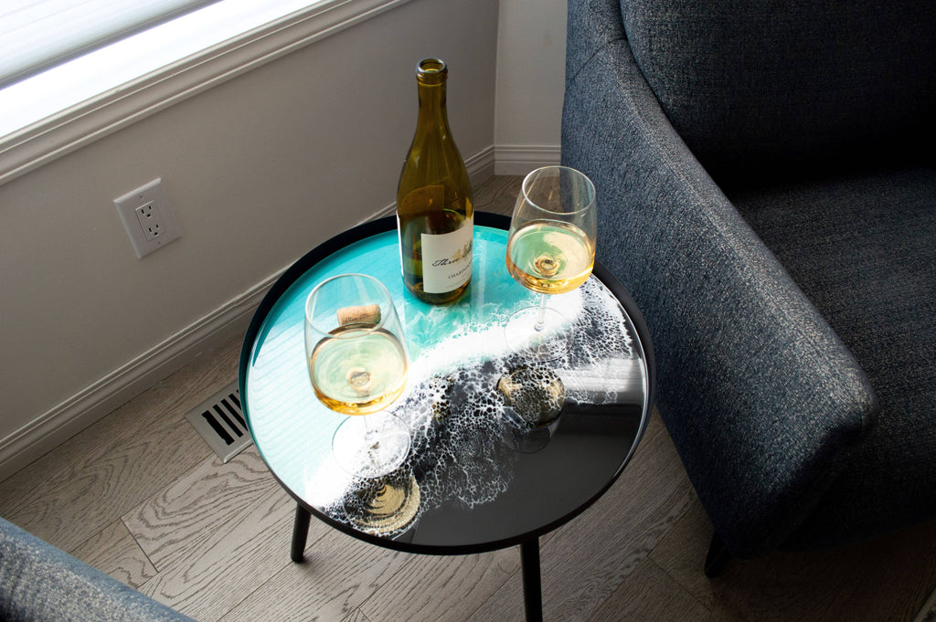 Resin Accented Side Table : Caribbean Blue