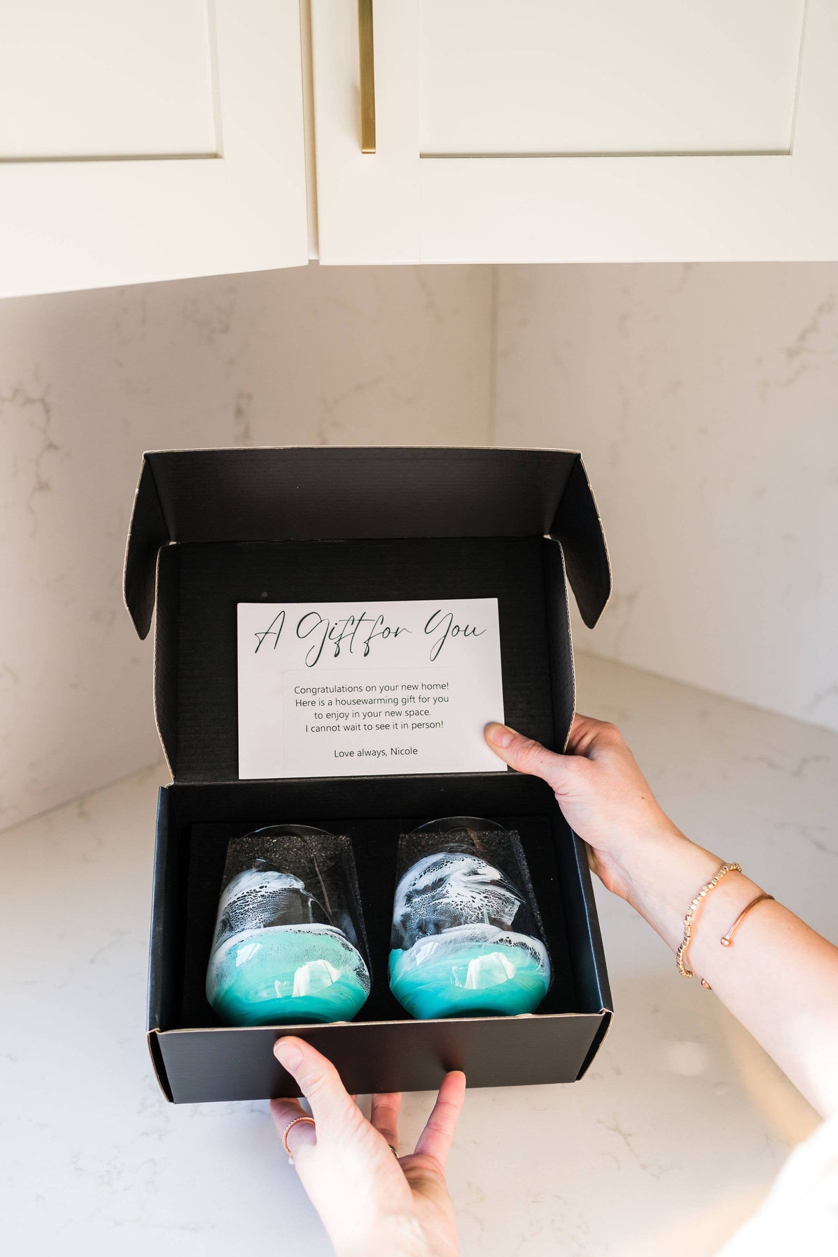 Resin Accented Wine Glasses -  Caribbean Blue Set of 2