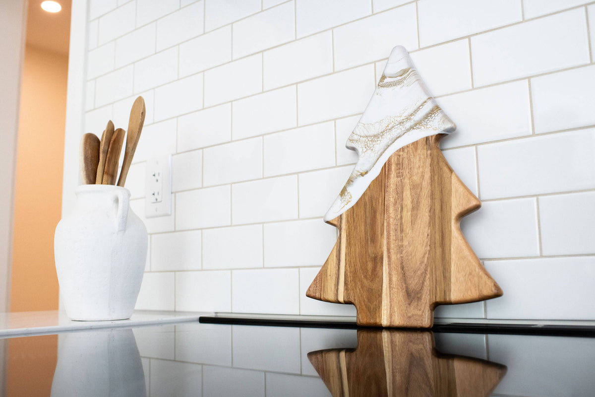 Christmas Tree Board: Gold Quartz / Acacia Charcuterie Board