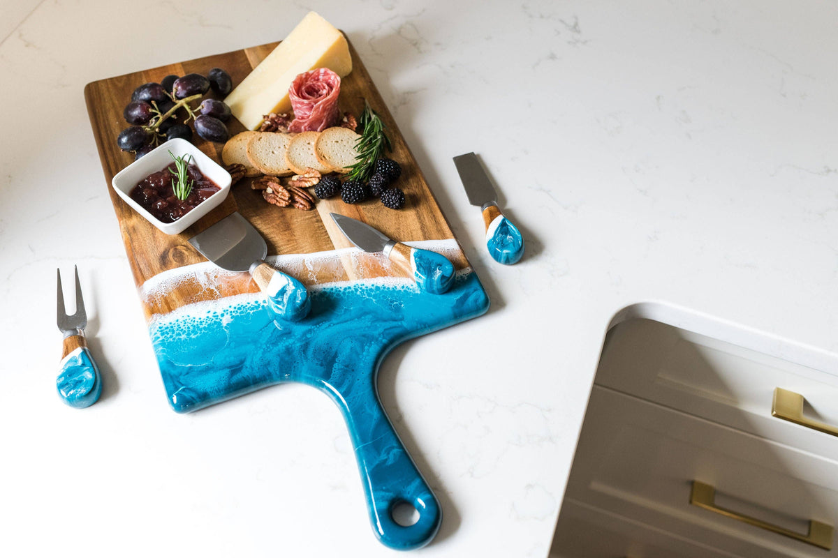 Resin Coated Cheese Knife Set - Set of 4: Ocean Vibes