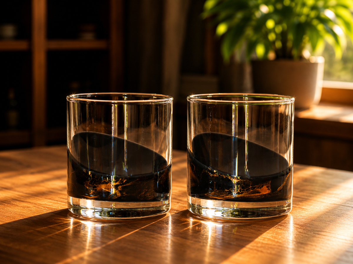 Resin Accented Whisky Glass Set of 2 : Black Ember