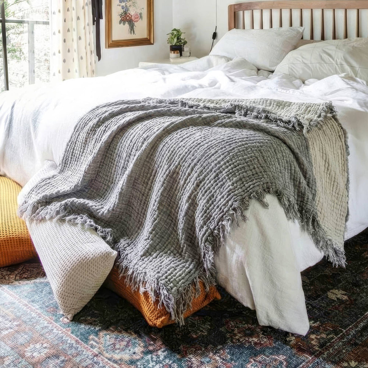 Soft Airy Luxury 4 Layer Muslin Gauze Blanket: Anthracite