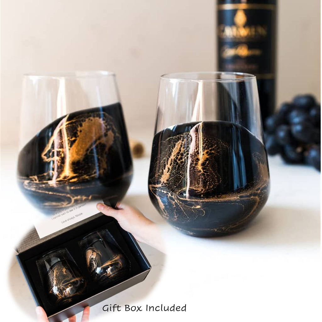 Resin Accented Wine Glasses : Black Ember