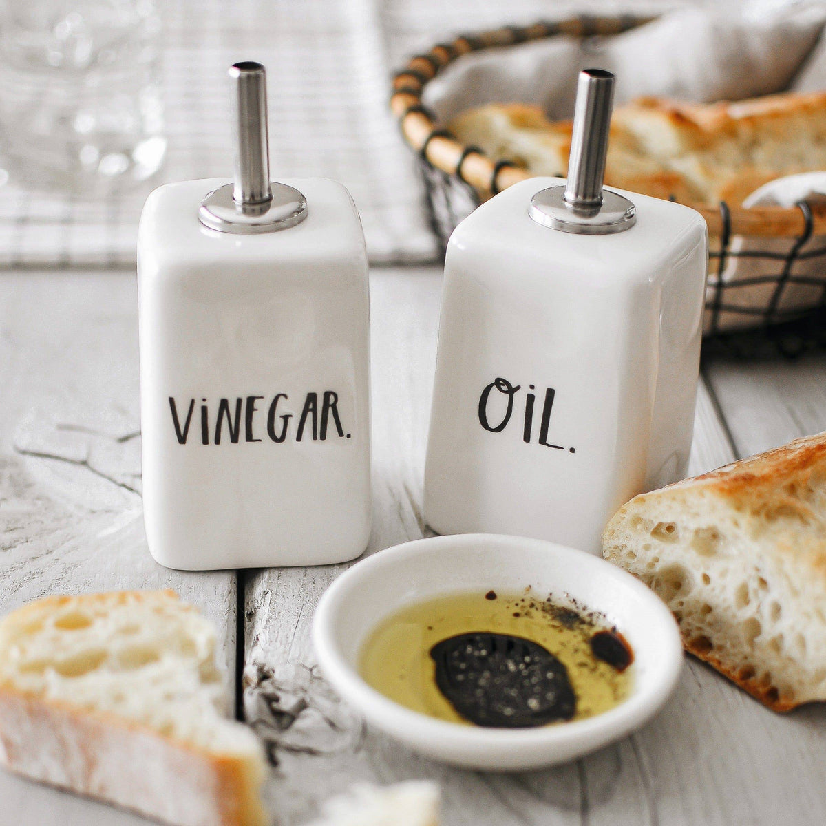Rae Dunn Mini Stem Print Oil + Vinegar set