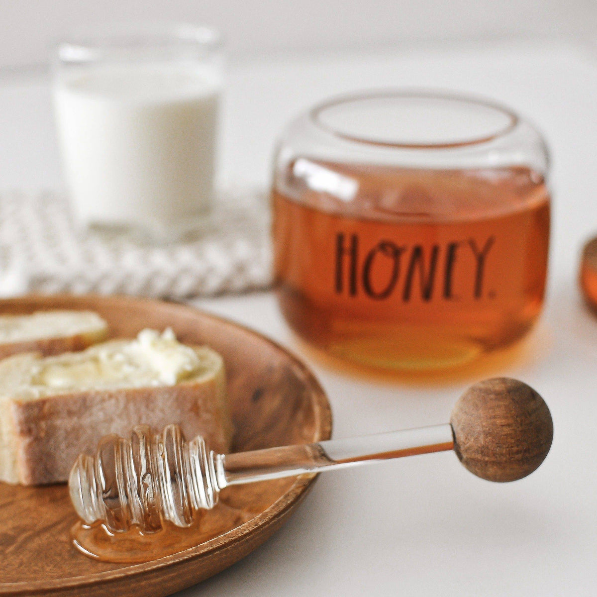 Rae Dunn Stem Print Glass Honey Pot