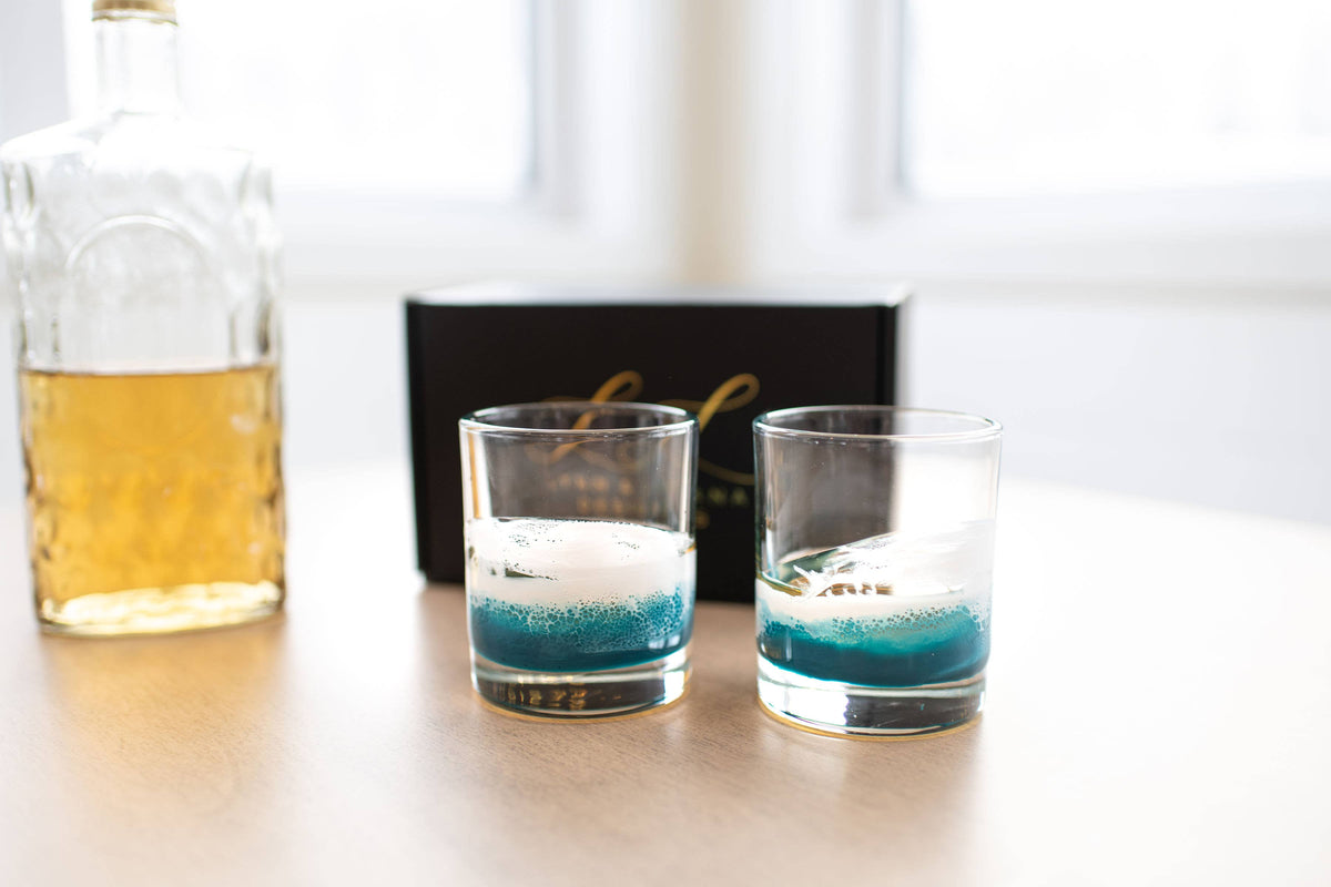 Resin Accented Whisky Glasses - Ocean Vibes