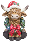 Large Christmas Lighted Wreath Highland Cow