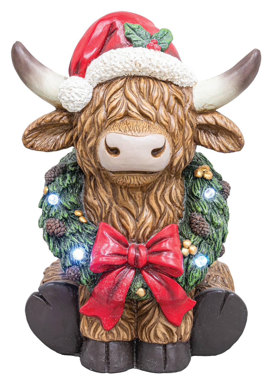 Large Christmas Lighted Wreath Highland Cow