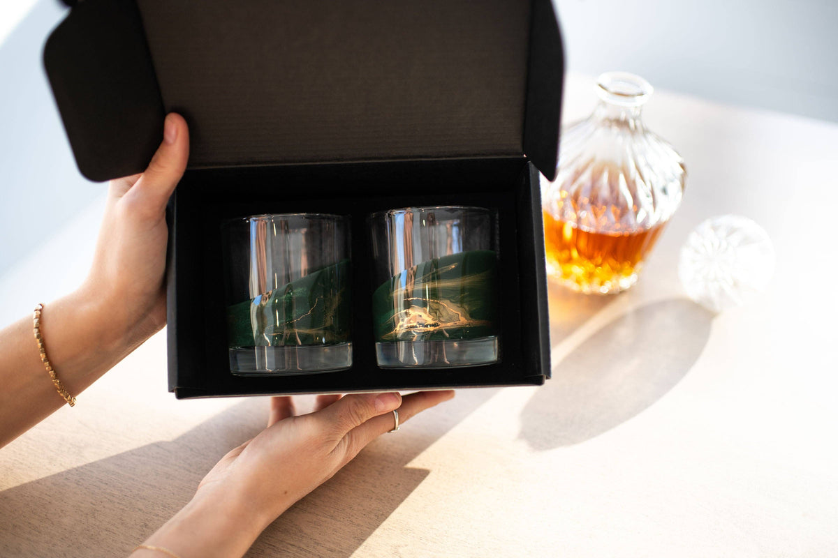 Resin Accented Whisky Glasses: Jade