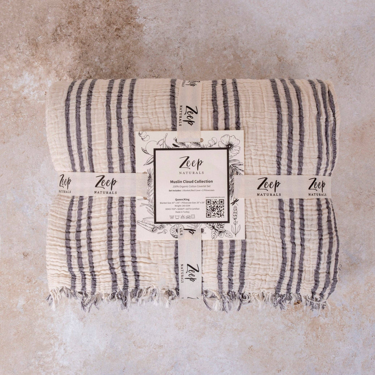 Muslin Cloud Signature Set: Soft Stripe Grey