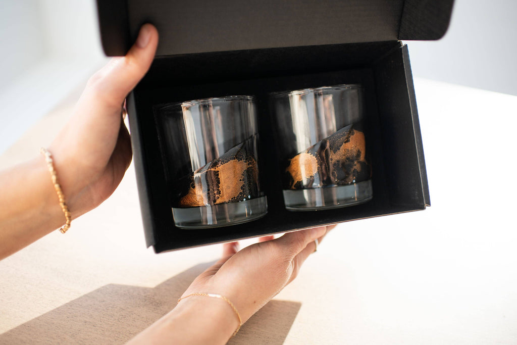 Resin Accented Whisky Glass Set of 2 : Black Ember