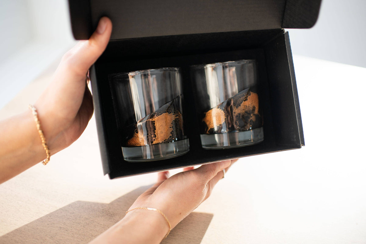 Resin Accented Whisky Glass Set of 2 : Black Ember