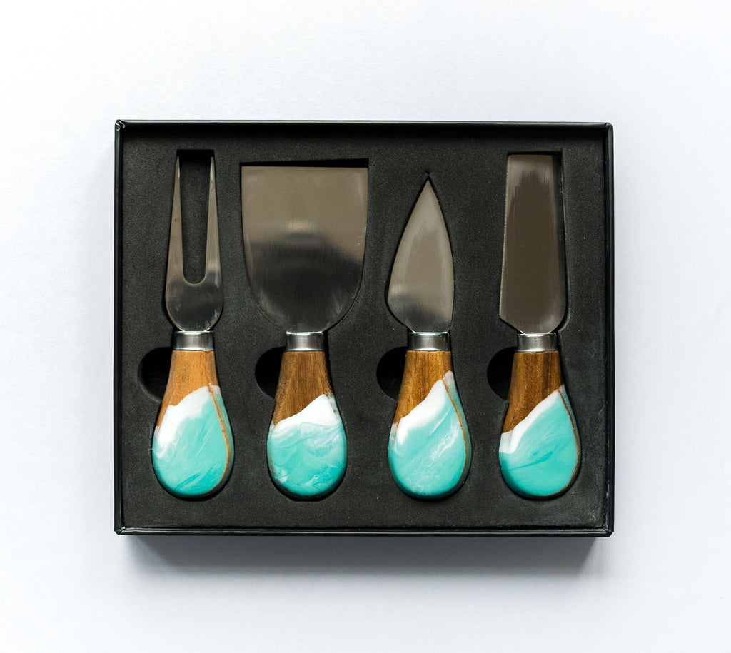 Resin Coated Cheese Knife Set - Set of 4 - Caribbean Blue