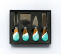 Resin Coated Cheese Knife Set - Set of 4 - Caribbean Blue