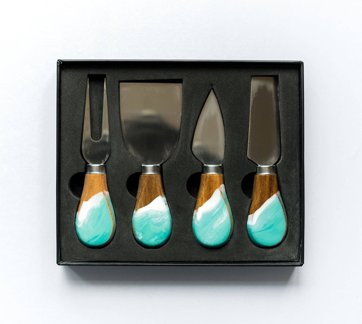 Resin Coated Cheese Knife Set - Set of 4 - Caribbean Blue