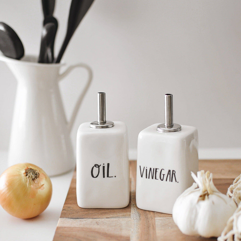 Rae Dunn Mini Stem Print Oil + Vinegar set