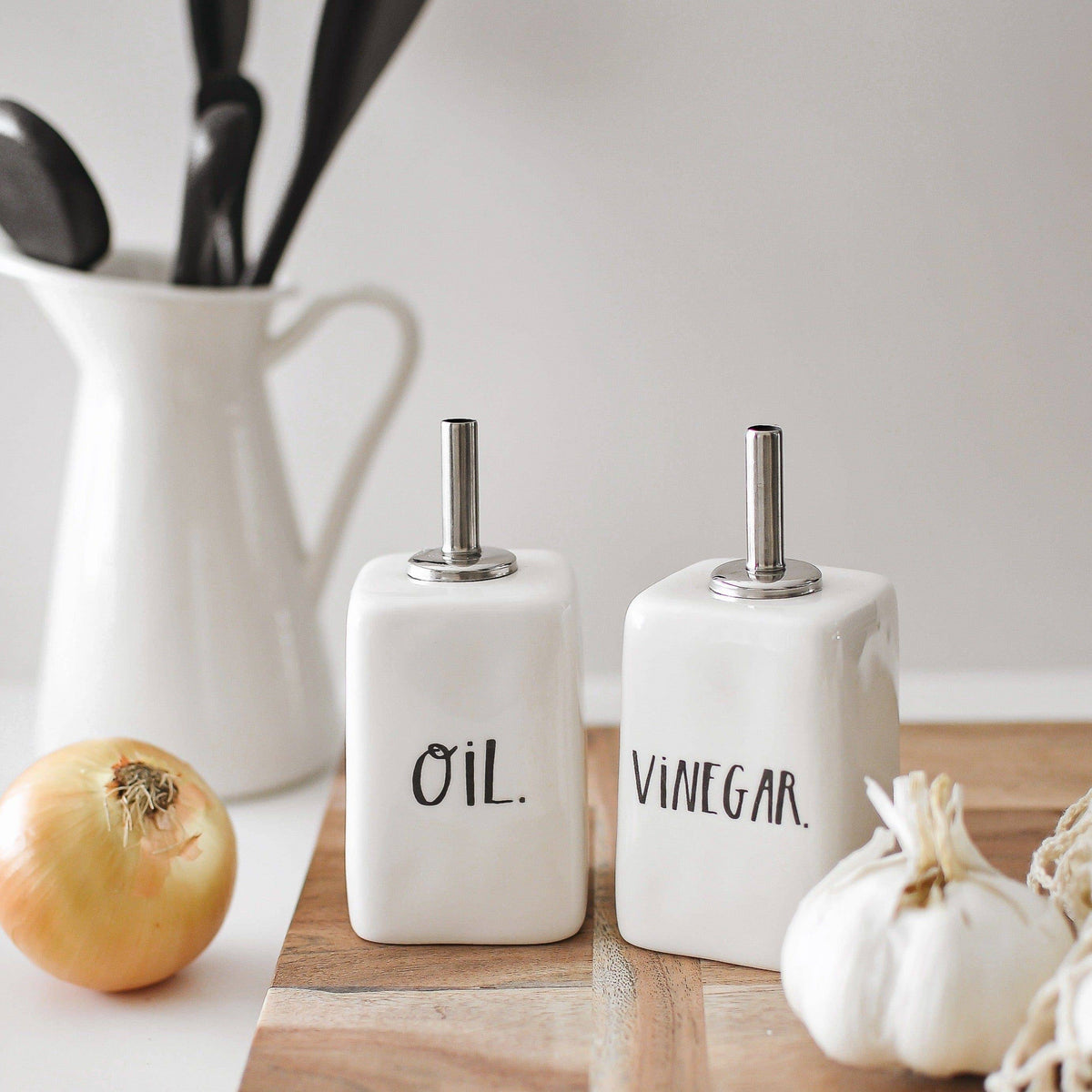 Rae Dunn Mini Stem Print Oil + Vinegar set
