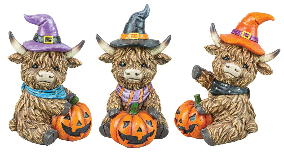 Witchy Halloween Highland Cow Tabletop 3 Assorted