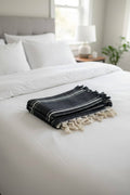100% Cotton White Striped Black Blanket