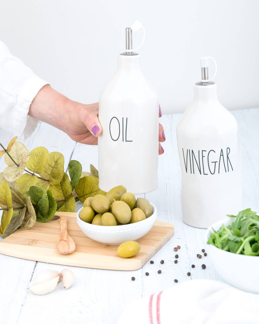Rae Dunn Artisan Oil + Vinegar Cruets, Set of 2