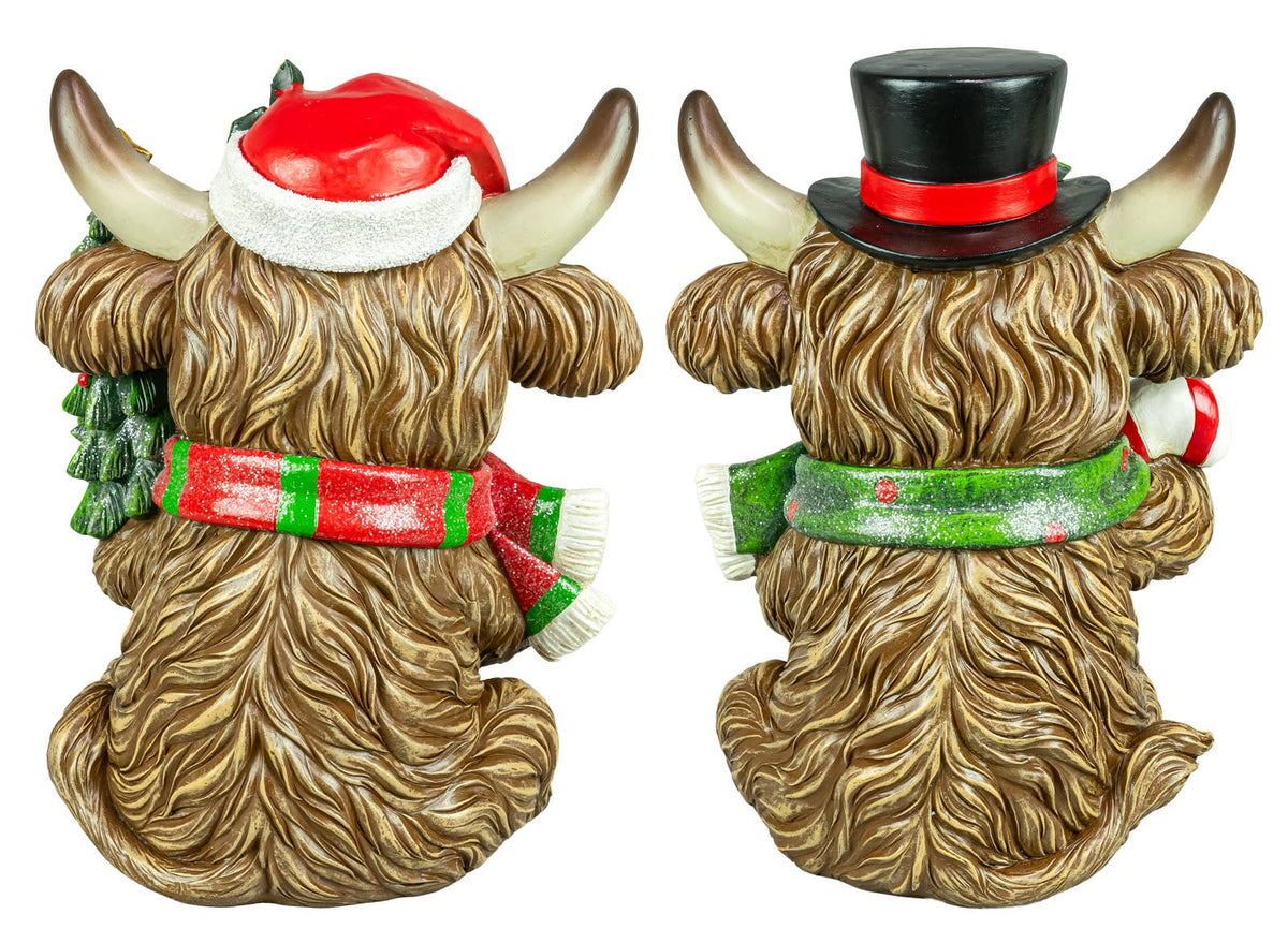 Holly Jolly Christmas Highland Cow Large Sitter 2 Ast
