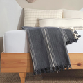 Minimalist 100% Cotton Throw Blanket : Navy Blue with Stripes