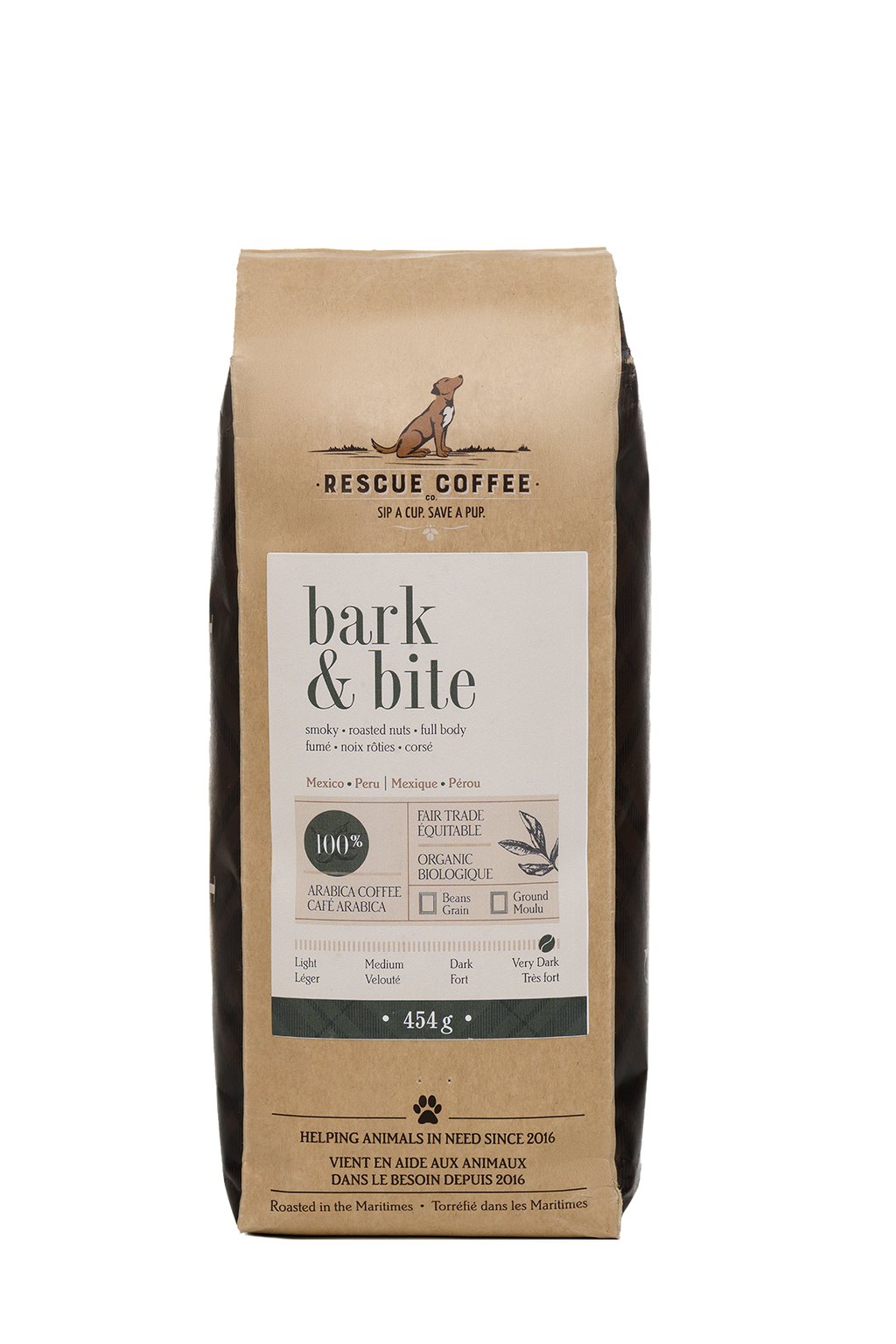Bark & Bite | Very Dark Roast | 1lb Bag | Organic Coffee: Whole bean