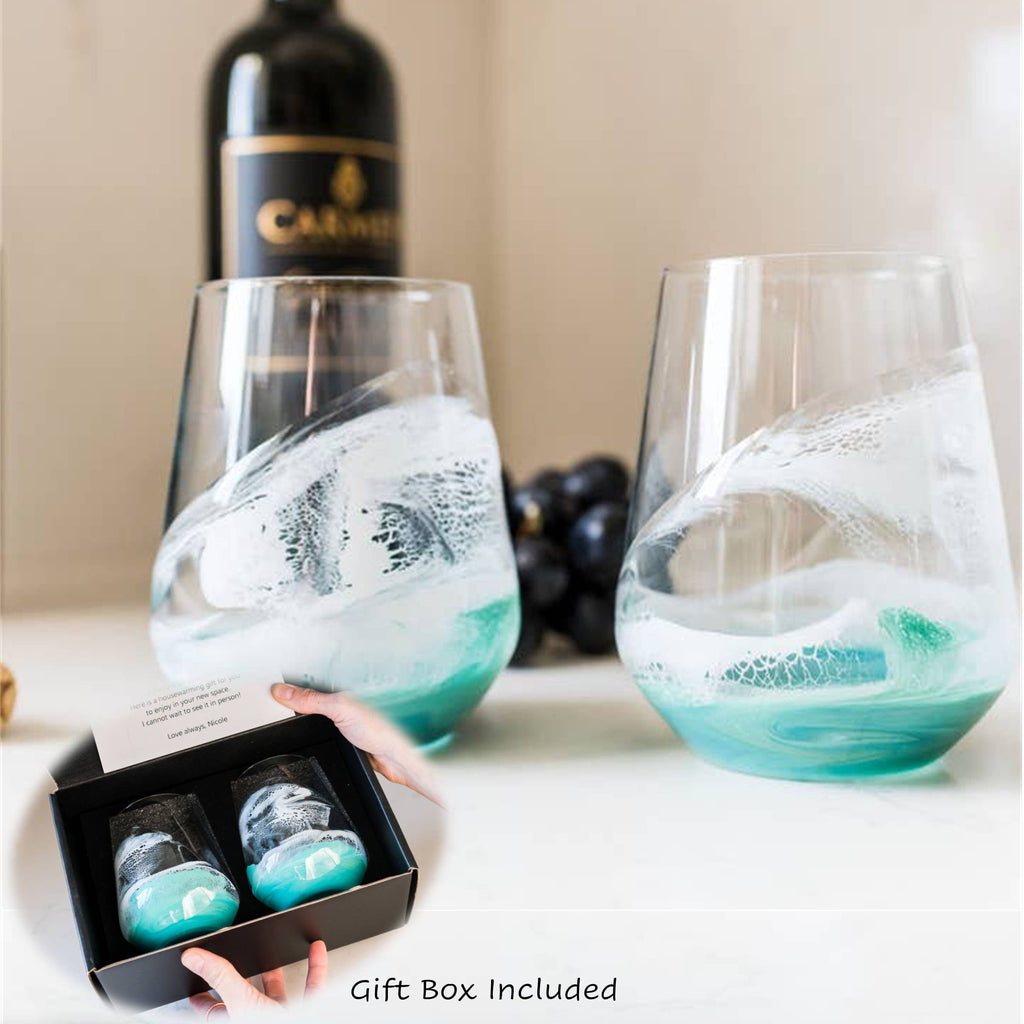 Resin Accented Wine Glasses -  Caribbean Blue Set of 2