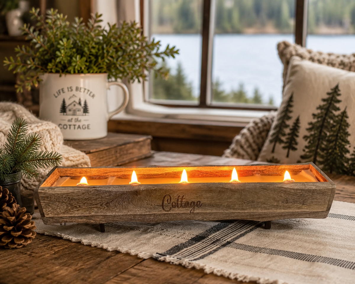 Cottage - Mango Wood Engraved Dough Bowl Candle: Wood Wick
