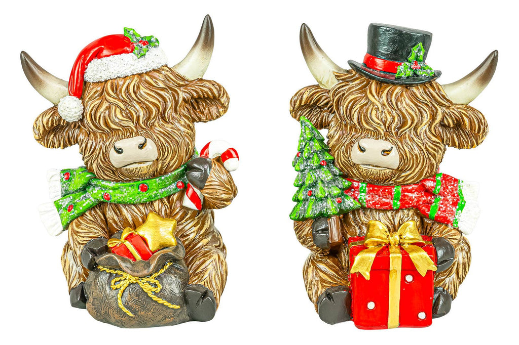 Holly Jolly Christmas Highland Cow 6" - Set of 2