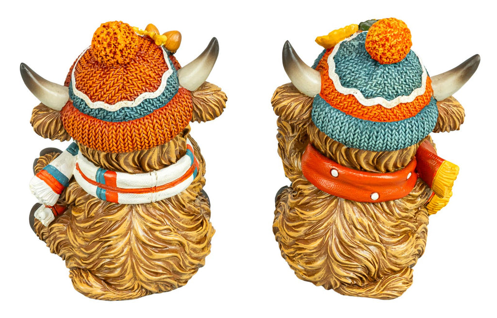 Knit Cap Fall Highland Cow 5" Sitter 2 Ast
